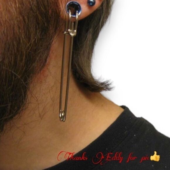 Bold Silver Oversized Safety Pin Hats Gauged  Earrings Accessories NEW - Picture 1 of 3